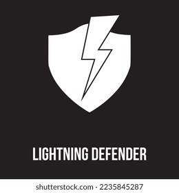 lightning defender logo with shield and lightning on black background