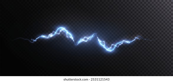 Descarga del rayo. Resplandor azul del rayo. Efecto de explosión de descarga eléctrica de relámpago brillante realista. Vector 10 EPS