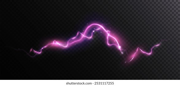 Lightning discharge. Pink lightning glow. Realistic bright lightning electric discharge explosion effect. Vector 10 EPS