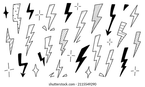 Lightning doodle thunderbolt  Hand drawn doodle sketch style  Electric flash energy bolt icon  Vector illustration 