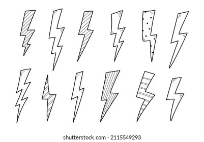 Lightning doodle thunderbolt. Hand drawn doodle sketch style. Electric flash energy bolt icon. Vector illustration.