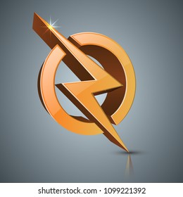 lightning ealistic 3d icon on the grey background. Vector eps 10