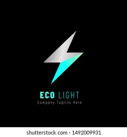 Lightning eco logo with silver color. simple vector logo design template