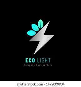 Lightning eco logo with silver color. simple vector logo design template