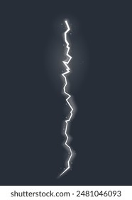 Lightning effect, natural strength symbol. Zipper, thunderstorm rays and lighting, electric power charge. Vector isolated on dark background