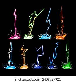 lightning effect set cartoon. thunderbolt bolt, power energy, storm spark lightning effect sign. isolated symbol vector illustration