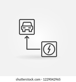 Lightning with Electric car vector outline concept icon or symbol