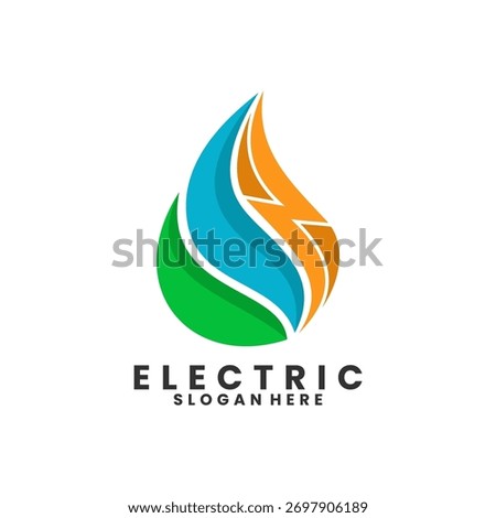 lightning electric combination with water drop and leaf logo design vector template. Nature power logo design icon
