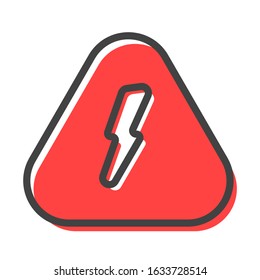 Lightning electric danger outline triangular rounded corners sign vector. High voltage prohibition attention icon