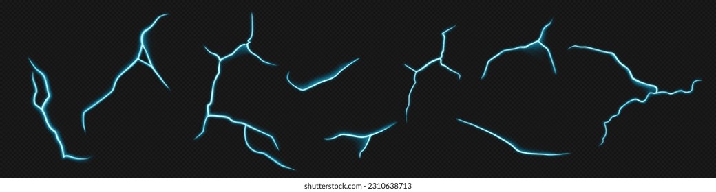 Efecto eléctrico relámpago, vector de trueno de luz aislado sobre fondo transparente. Juego de elementos de potencia de choque del tornillo de escape 3d. La descarga mágica o la hendidura de neón. Ilustración de textura de ataque láser