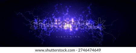 Lightning Electric Energy Plasma Neon Blue Voltage Current Spark Glow Surge Power Charge Arc Cyber Network Digital Circuit Data Pulse. Vector Illustration.