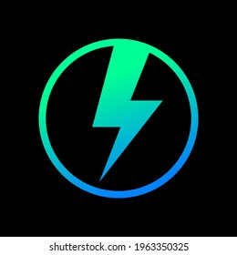 Icono eléctrico de relámpago, símbolo de círculo de tornillos, señal de energía de carga eléctrica, aislado en el fondo negro, ilustración de vector