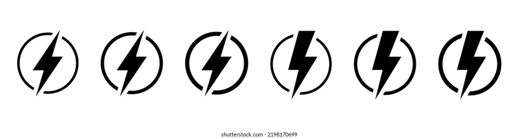 Lightning electric icon. Bolt circle symbol. Power charging energy sign. Vector illustration.