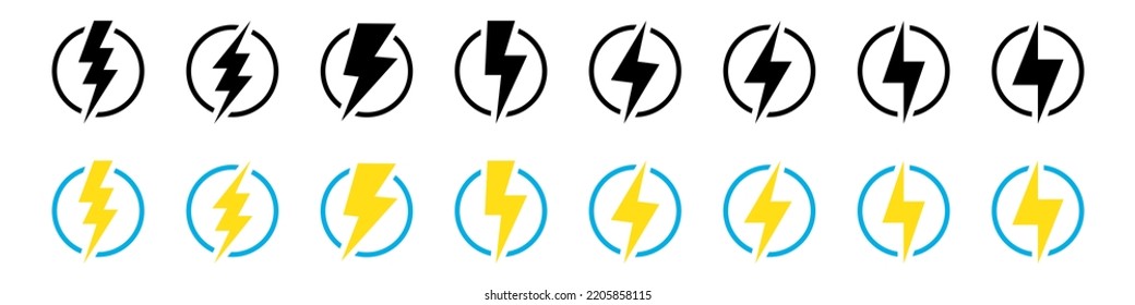 Lightning electric icon. Bolt circle symbol. Power charging energy sign. Power icon vector illustration isolated on white background.