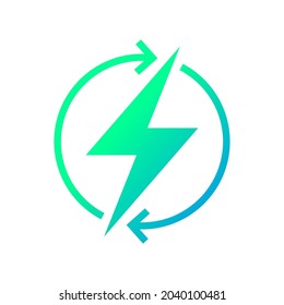 Lightning electric icon, Bolt with recycling rotation arrow sign, Renewable energy sign, Vector illustration