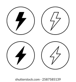 Lightning, electric icon set on circle line. Thunder bolt, power, energy sign symbol
