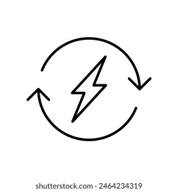 Lightning electric icon. Simple outline style. Bolt with recycling rotation arrow sign, circle, capacity, renewable energy concept. Thin line symbol. Vector illustration isolated.