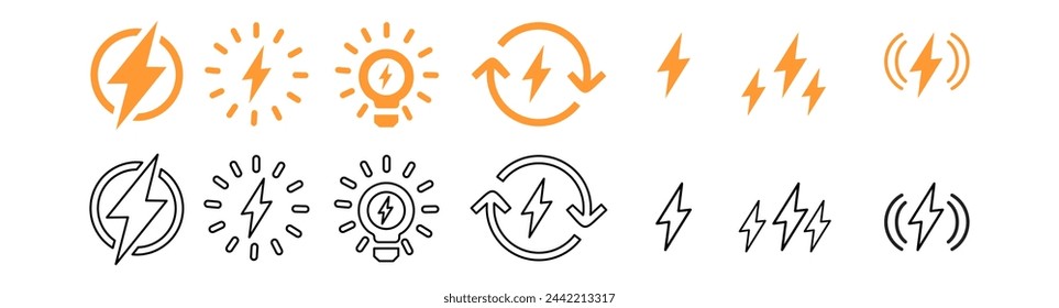 Lightning electric plug icon, Bolt circle symbol, Power charging energy sign, Vector illustration.
