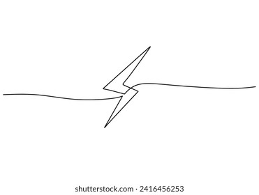 Lightning electric power in continuous one line art drawing. Flash bolt sign symbol.