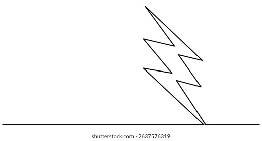 Lightning electric power in continuous one line art drawing, Continuous line electric icon. line art thunderbolt symbol, single line electric vector. electric energy icon drawn one  vector.