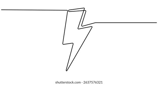 Lightning electric power in continuous one line art drawing, Continuous line electric icon. line art thunderbolt symbol, single line electric vector. electric energy icon drawn one  vector.