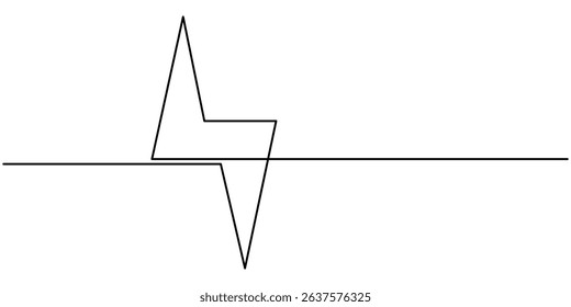 Lightning electric power in continuous one line art drawing, Continuous line electric icon. line art thunderbolt symbol, single line electric vector. electric energy icon drawn one  vector.