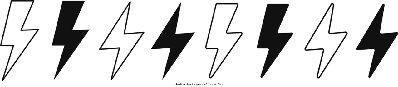 Lightning electric power icon set. flash lightning bolt icons. Electric power symbol. Power energy sign. voltage flash