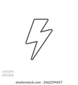 Lightning, electric power icon. Simple outline style. Thunder electricity, flash bolt, speed, thunderbolt, blitz, energy concept. Thin line symbol. Vector illustration isolated. Editable stroke.
