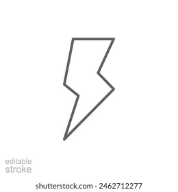 Lightning, electric power icon. Simple outline style. Thunder electricity, flash bolt, speed, thunderbolt, blitz, energy concept. Thin line symbol. Vector illustration isolated. Editable stroke.