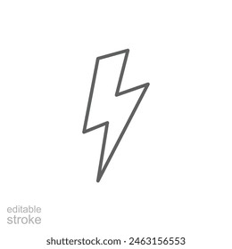 Lightning, electric power icon. Simple outline style. Thunder electricity, flash bolt, speed, thunderbolt, blitz, energy concept. Thin line symbol. Vector illustration isolated. Editable stroke.