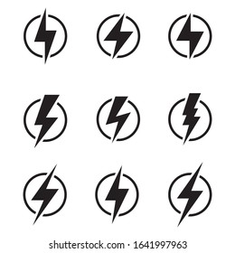 Lightning, electric power icon, vector logo design element. Energy and thunder electricity symbol concept. Lightning bolt sign in the circle. Power fast speed logotype