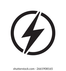  Relámpago, logotipo de la energía eléctrica aislado en el fondo blanco. Icono de Flash. Logotipo de potencia de velocidad rápida. Símbolo de choque. Marca de relámpago en el círculo. Ilustración vectorial.