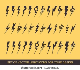 Lightning, electric power vector design element. Energy and thunder electricity symbol concept. Light bolt sign. Flash vector emblem template. Power fast speed logotype, logo