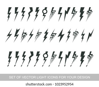 Lightning, electric power vector design element. Energy and thunder electricity symbol concept. Light bolt sign. Flash vector emblem template. Power fast speed logotype, logo