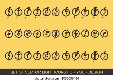 Lightning, electric power vector design element. Energy and thunder electricity symbol concept. Light bolt sign. Flash vector emblem template. Power fast speed logotype, logo