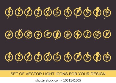 Lightning, electric power vector design element. Energy and thunder electricity symbol concept. Light bolt sign. Flash vector emblem template. Power fast speed logotype, logo