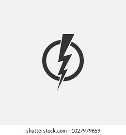 Lightning, electric power vector icon design element. Energy and thunder electricity symbol concept. Lightning bolt sign in the circle. Flash vector emblem template. Power fast speed logotype, logo