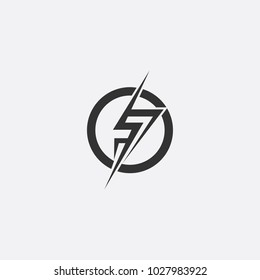 Lightning, electric power vector icon design element. Energy and thunder electricity symbol concept. Lightning bolt sign in the circle. Flash vector emblem template. Power fast speed logotype, logo