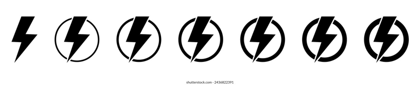 Blitz, elektrische Energie Vektor-Ikone. Energie und Donner Elektrizität Symbol. Blitzschild im Kreis.