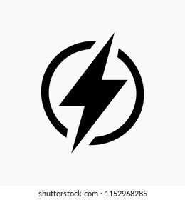 Lightning, electric power vector logo design element. Energy and thunder electricity symbol concept. Lightning bolt sign in the circle. Flash vector emblem template. Power fast speed 