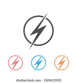 Lightning, electric power vector logo. icon set design element. Energy and thunder electricity symbol concept. Lightning bolt sign in the circle. Power fast speed logotype