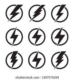 Elemento de diseño del logotipo del vector de potencia eléctrica. Concepto de símbolo de energía y de electricidad trueno. Señal de rayo en el círculo. Logotipo de velocidad rápida de alimentación