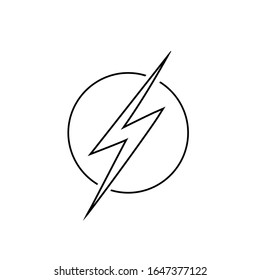 Blitze, Logo-Design-Element für Vektorillustration mit elektrischer Energie. Konzept für Energie und Donner-Elektrizität-Symbol. Blitzbolzen im Kreis. Leistungsstarker Schnelllauflogotyp. Zeilensymbol