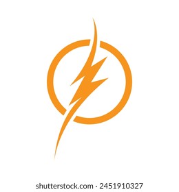 Lightning, electric power vector logo design element. Energy and thunder electricity symbol concept. Lightning sign in circle. Flash vector emblem template. Power logotype fast speed