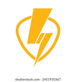 Lightning, electric power vector logo design element. Energy and thunder electricity symbol concept. Lightning sign in circle. Flash vector emblem template. Power logotype fast speed