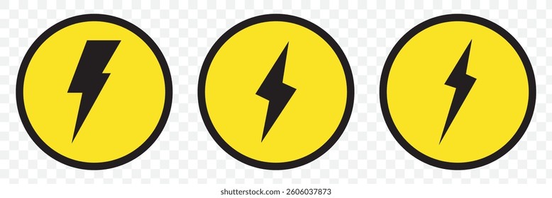 Lightning, electric power vector logo design element. Energy and thunder electricity symbol concept. Lightning bolt sign in the circle. Flash vector emblem template. Power fast speed logotype. EPS 10.