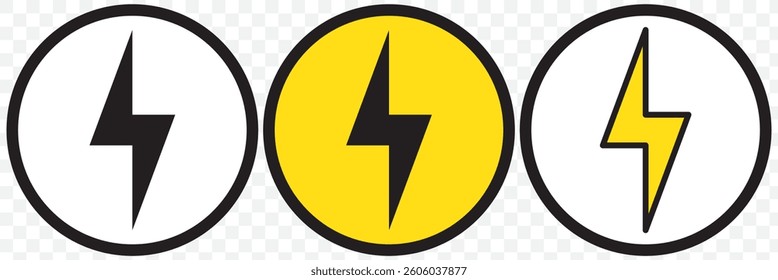 Lightning, electric power vector logo design element. Energy and thunder electricity symbol concept. Lightning bolt sign in the circle. Flash vector emblem template. Power fast speed logotype. EPS 10.