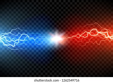 Lightning Electric Thunder Storm Light Flash. Vector Realistic Lightning On Black Transparent Background. Neon Color Energy Electricity Light Flash Or Spark Burst Effect