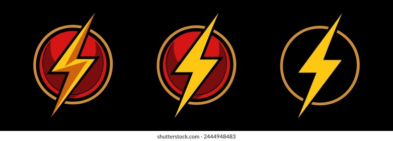 Lightning electricity bolt flat icons set.