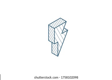 Lightning, electricity isometric icon. 3d vector illustration. Isolated line art technical drawing. Editable stroke